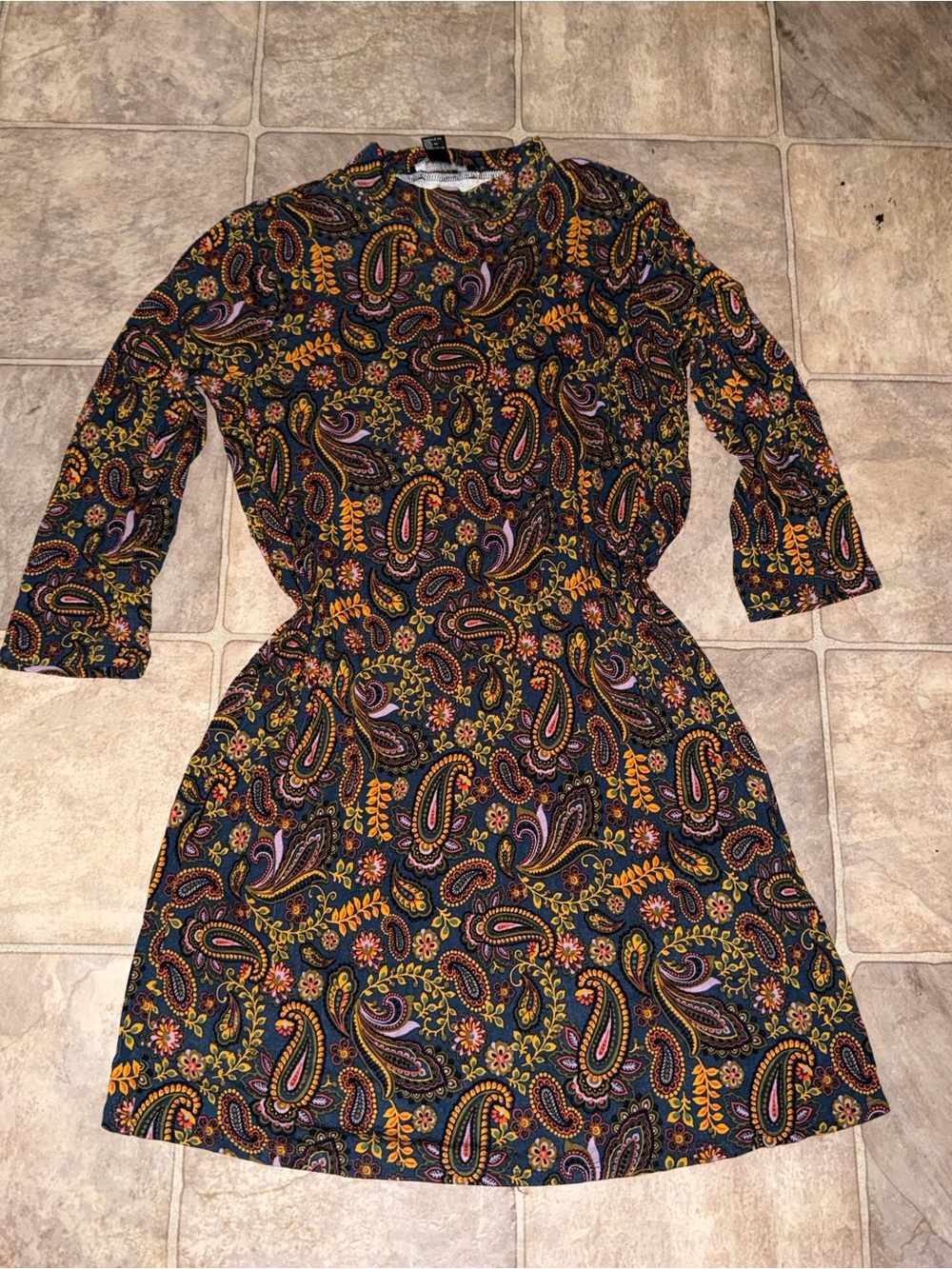 Forever 21 Black Paisley Long-Sleeve Dress with Multicolored Print